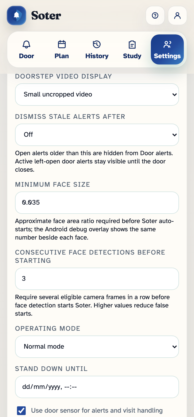 The settings page showing the Operating mode selector set to Normal mode, with the Stand down until date field beneath it